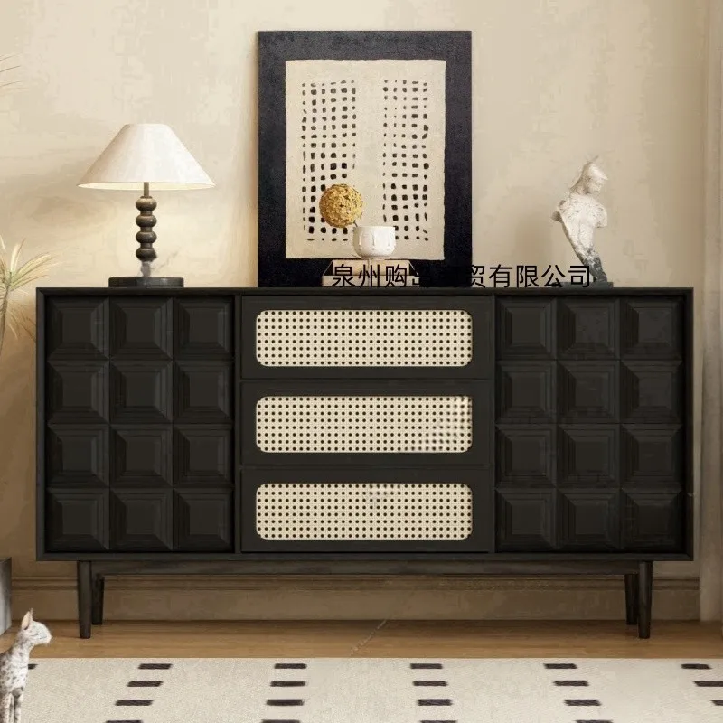 Credenza laccata, semplice armadio portaoggetti moderno in rattan in legno massello