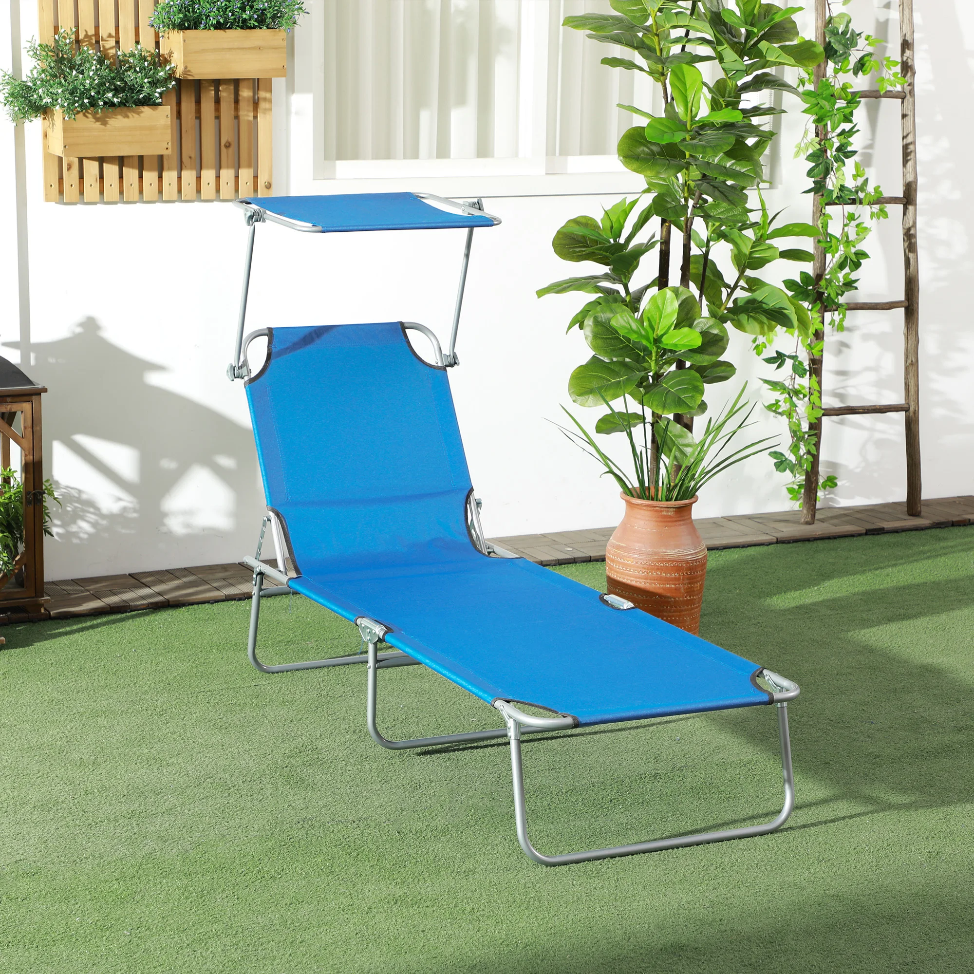 Lounge Chair Chaise Lounging Bed Portable Adjustable Garden Beach Oxford Blue