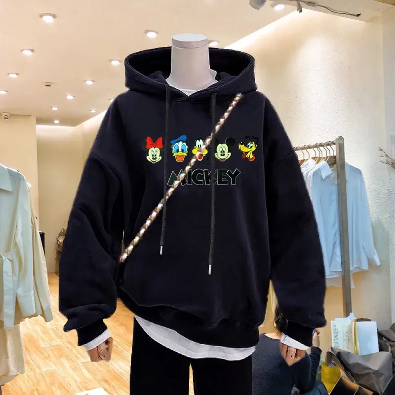 Disney Fall Sweatshirt Women\'s Hooded Loose Cartoon Mickey Print Student Jacket Aesthetic Hoodies Women