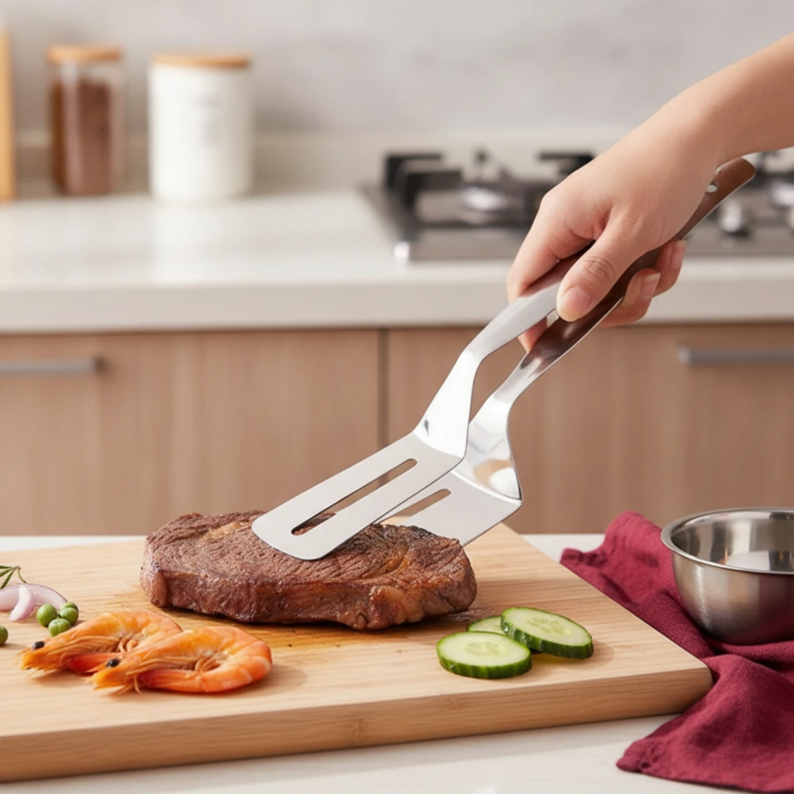 Pinza and Turner Stainless Steel Pinzas Espátula Pinzas Para Cocinar Acero Inoxidable Volteador De Alimentos Slotted