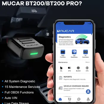 MUCAR BT200/BT200 Pro OBD2 Scanner Diagnostic Tool Bluetooth, Full System Automotive Scan Tool Free Oil/SAS 15 Reset Code Reader