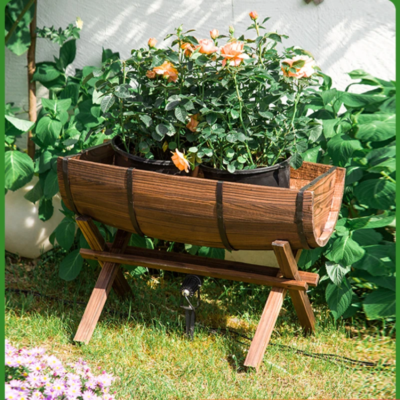 Solid Wood Flower Pot Antiseptic Wood Flower Box Outdoor Planting Box Outdoor Balcony Planting Basin Carbonized Large Flower