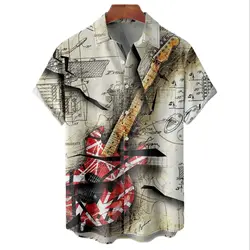 Summer Hawaiian Shirts For Men 3d Vintage Music Rocker Guitar Print Beach Shirt Short Sleeve Tees Tops Harajuku Ropa Hombre 5XL