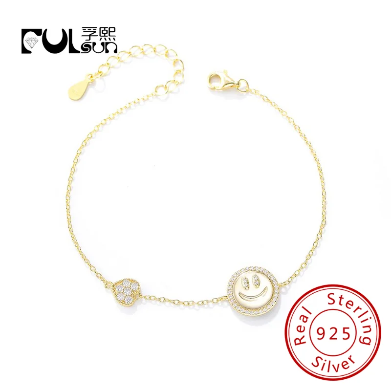 Hot Sale Zircon Stone laughter Emoticon Bling Bracelet 925 Sterling Silver Cute Happy Bracelet Jewelry