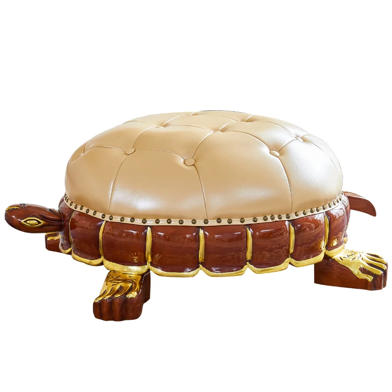 

European turtle stool American luxury living room small stool short pier turtle shoe changing stool all solid wood leather