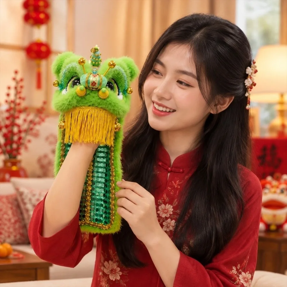 Finished Product Lion Dance Hand Puppet Vibrant Colors Vintage Style Stage Show Prop Lightweight Durable Exquisite Workmanship