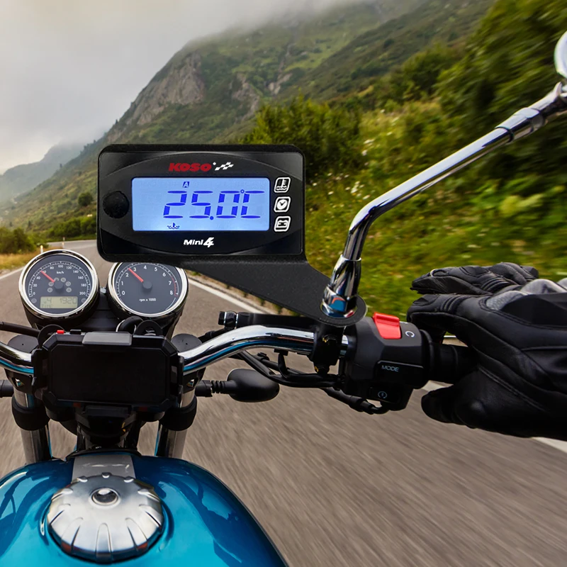 Koso Oil Temperature Meter Universal Motorcycle Oil Temperature Cylinder temp Time Volt  4 in 1 Dual Temp LCD Digital Display