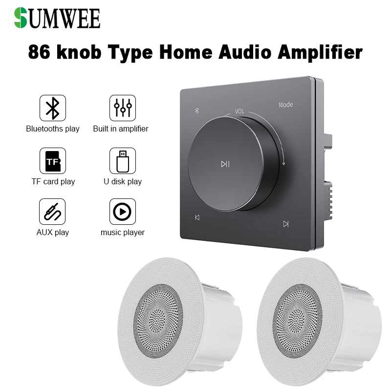 86 Type Rotary Knob Audio Wall AmplifiersTF U Disk AUX Music Control Panel Home Hotel Bluetooths Background Music Sound System