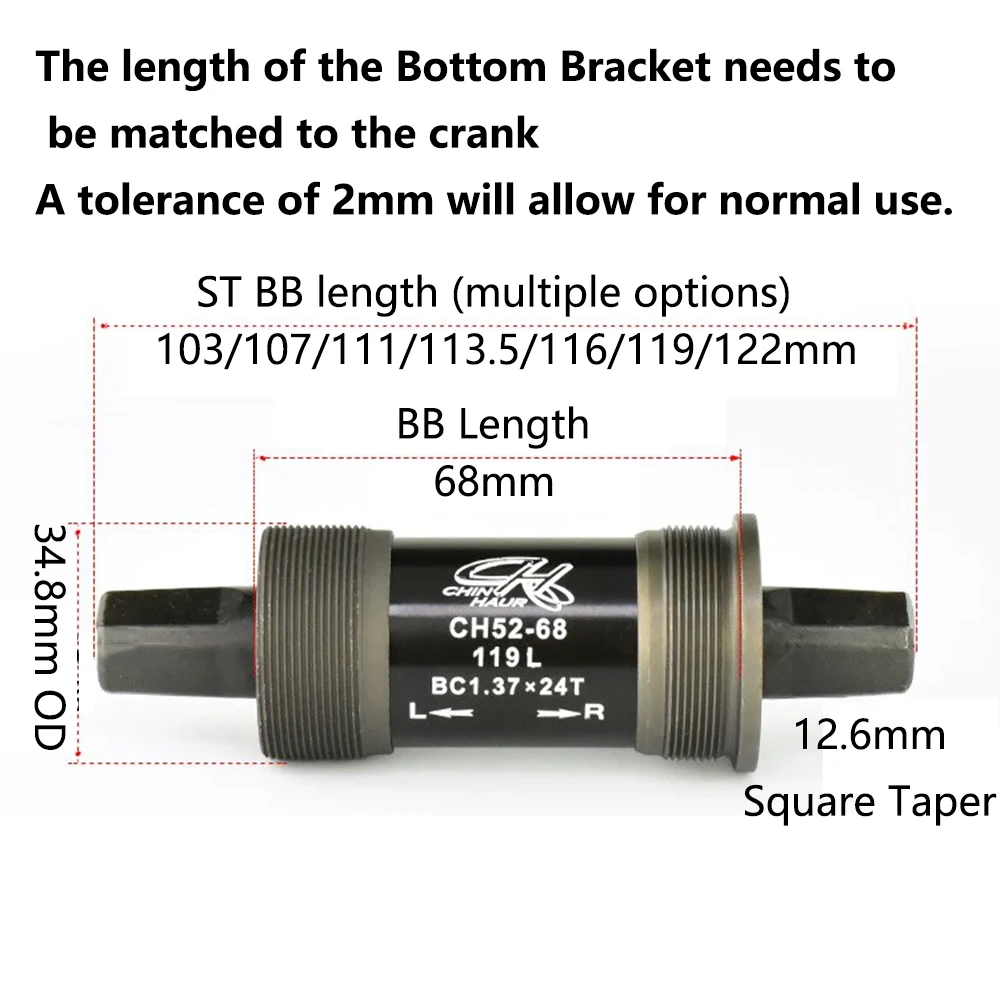 الدراجة مربع تفتق أسفل قوس 68 مللي متر دراجة مركز المحور 103/107/111/113.5/116/119/122 مللي متر