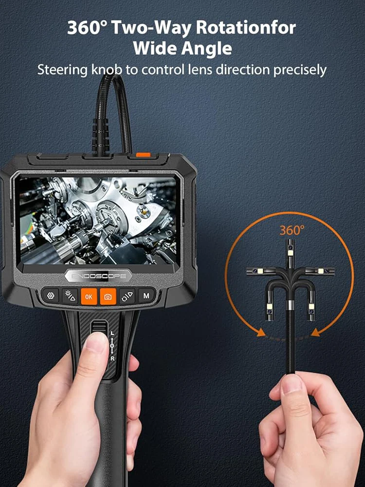 5inch Two-Way 360° Articulating Borescope 1080P Camera with 8LEDS 8.5mm Waterproof Probe industrial inspection visual probe