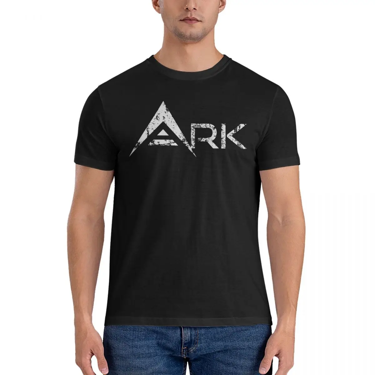 Coin Logo - Distressed In White T Shirts Men's Cotton Novelty T-Shirt Crewneck ARK Survival Evolved Tees Short Sleeve Tops New