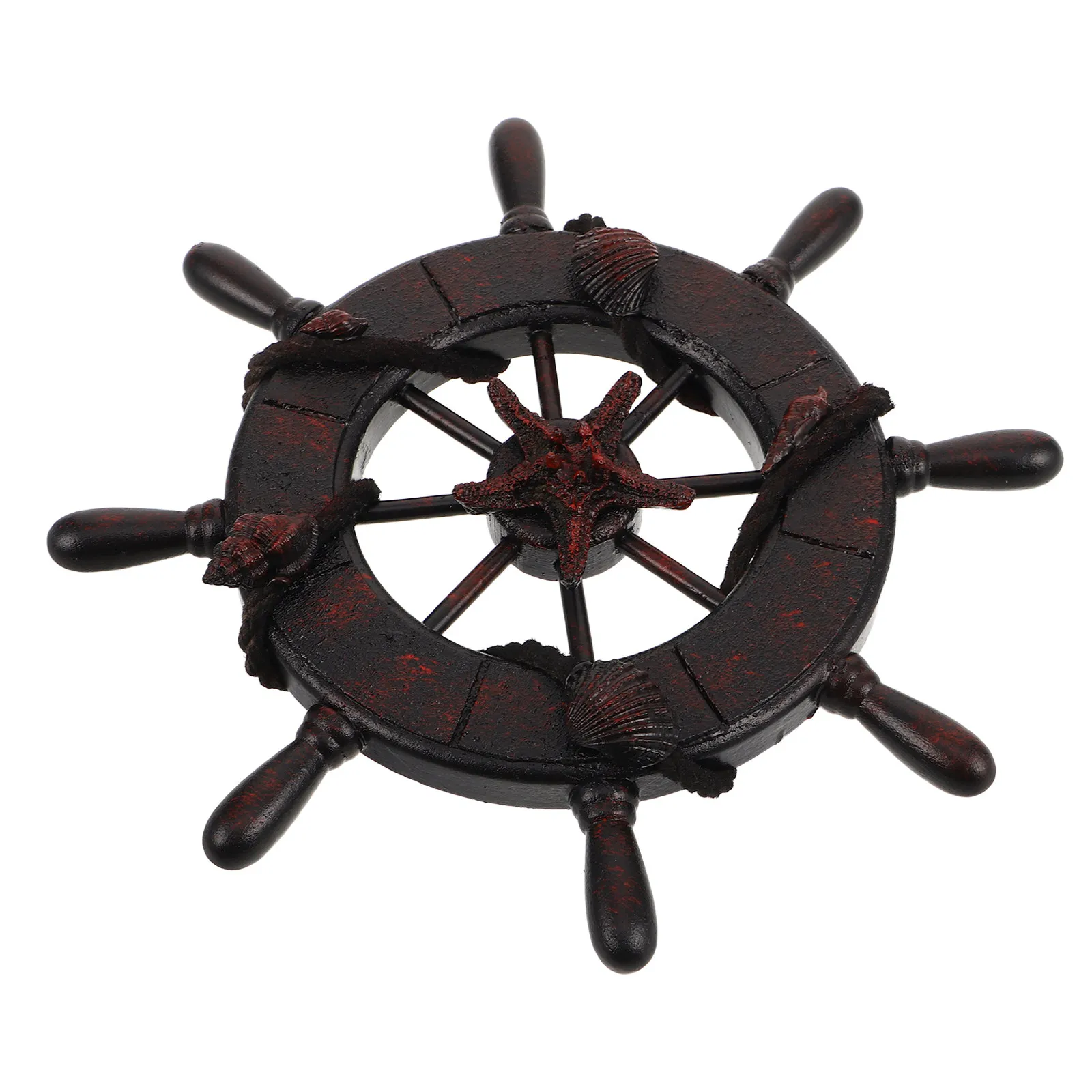 Mediterranean Style Ship Steering Wheel Wall Decor Wooden Nautical Rudder Hanging Ornament for Beach Home Bathroom Coastal Ocean