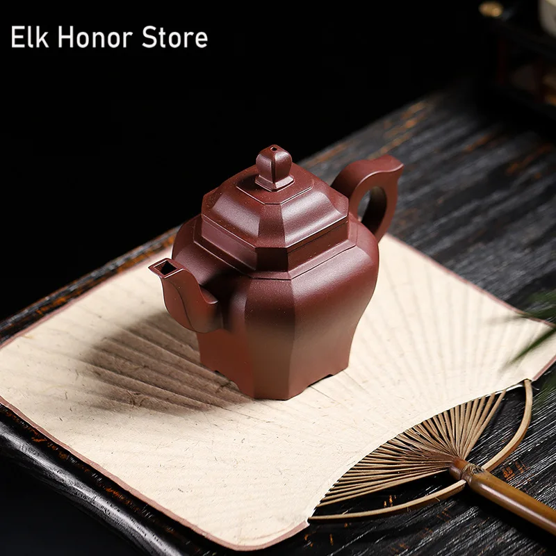 300ml Yixing Purple Clay Teapots Famous Artists Handmade Square Lamp Tea Pot Raw Ore Purple Mud Beauty Kettle Zisha Tea Set Gift