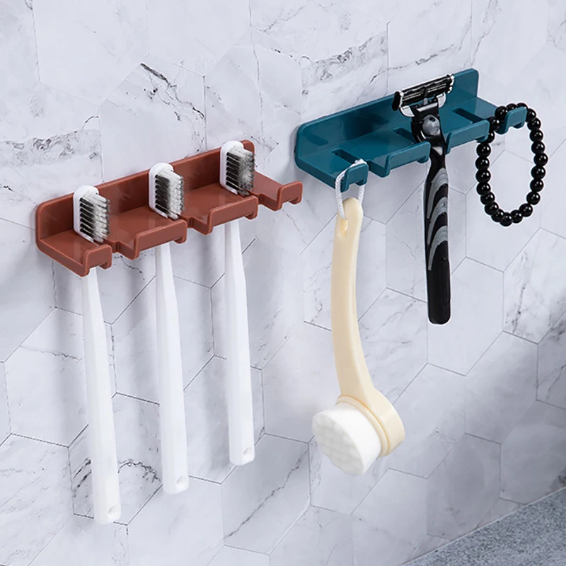 1 Pc Toothbrush Storage Rack Multi-purpose Toothbrush Holder Free Punching Wall Mounted Hanging Hook For Bathroom Toilet Bedroom