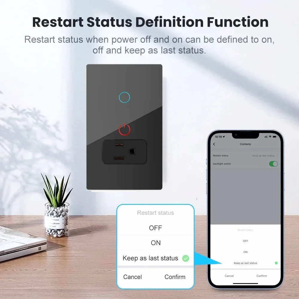 Melery Light Switch US Plug Wall Socket Mexico Wifi Smart Tuya Outlet Touch Intelligent Glass Panel Remote Alexa Google Home