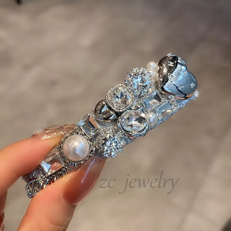 

High-end Heavy Craft Sparkling Diamond Pearl silver Side Clip for Women NicheinsSide BangsbbNew Stylish Hair Clip