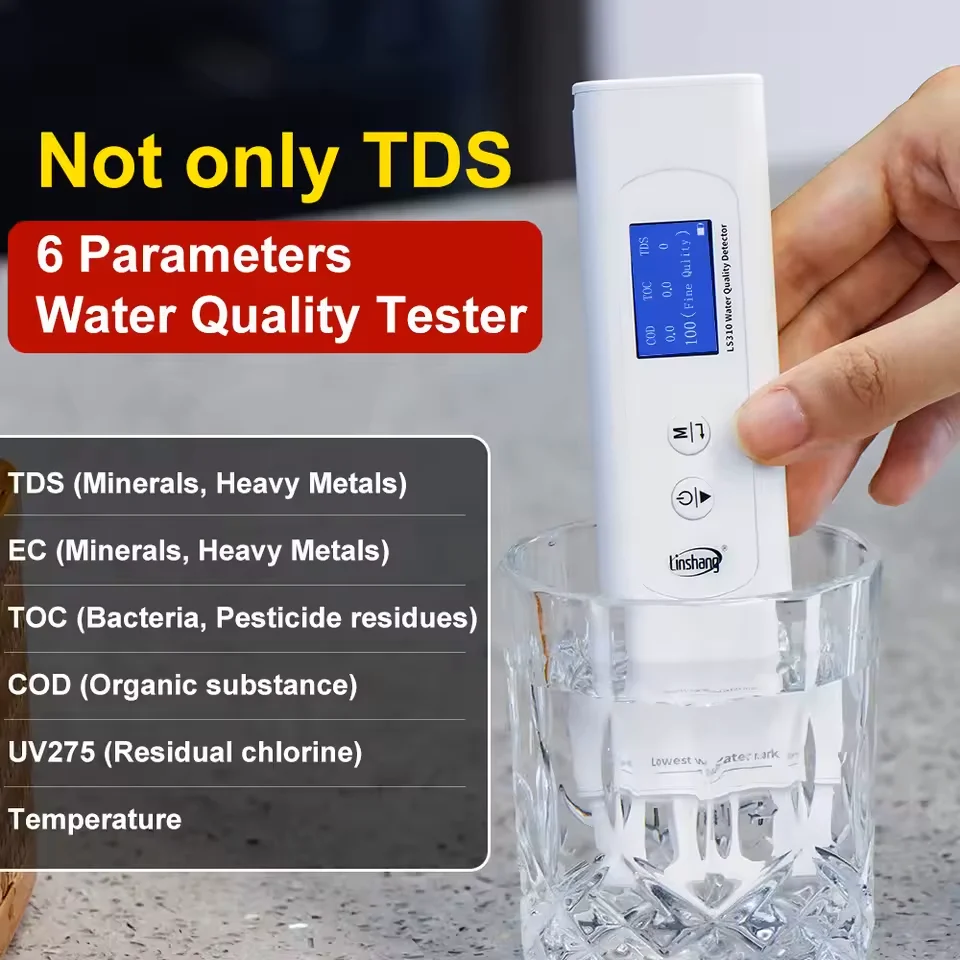 Linshang LS310 6-in-1 Water Quality Pen | Multi-Scene Use for Pool/Aquarium/Drinking | Check of COD/TDS/EC/Temp & Auto rating