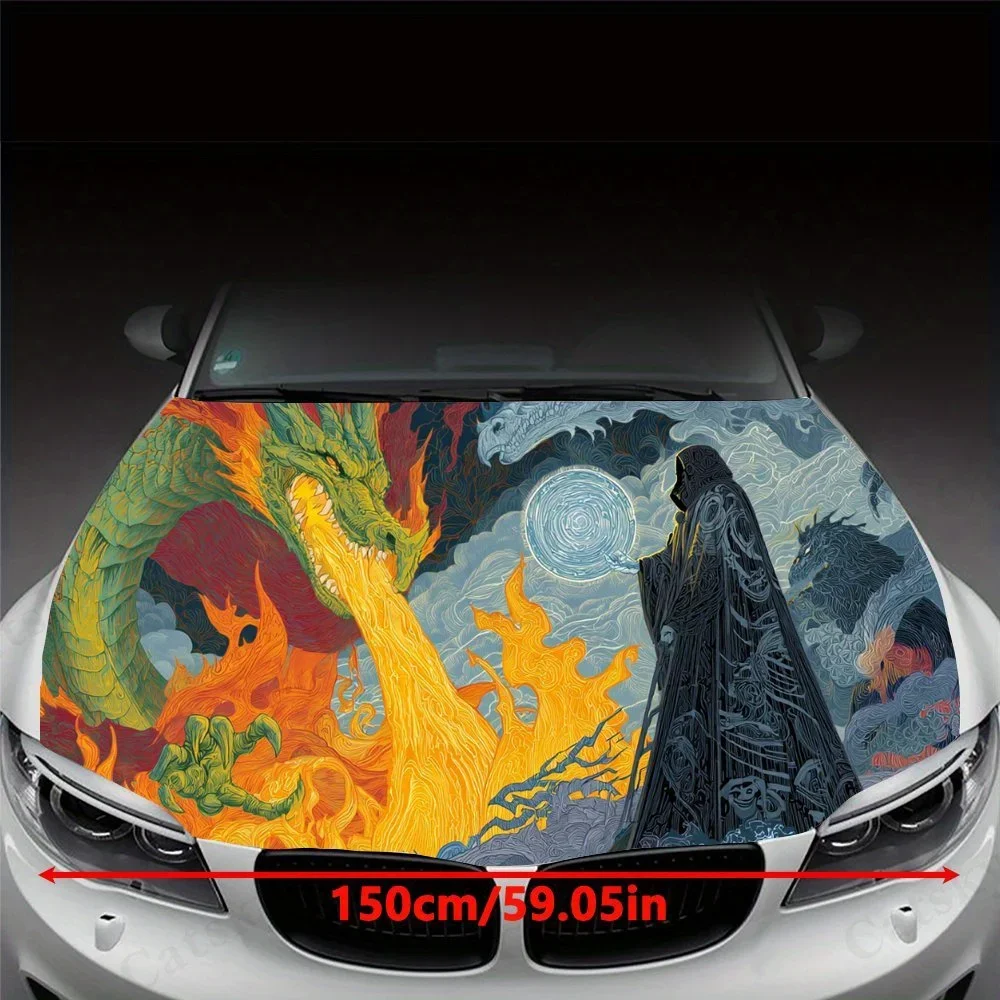 Dragon Cloak Man Car Hood Sticker PVC Self Waterproof Stick, Striking Auto Exterior Accessories Decor Protect Gift for Car Lover