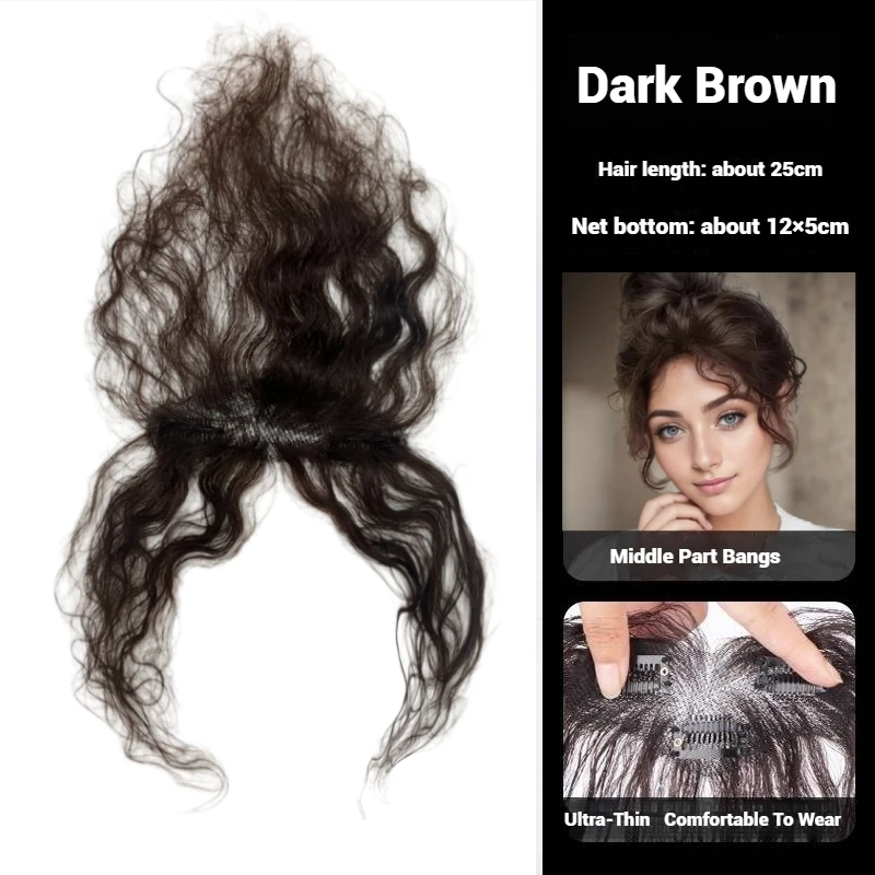 Curly Human Hair Fringe Clip In Baby Bangs Hairpiece Ultra Thin Lace Base Women Natural Hair Topper For Hair Thinning & Loss