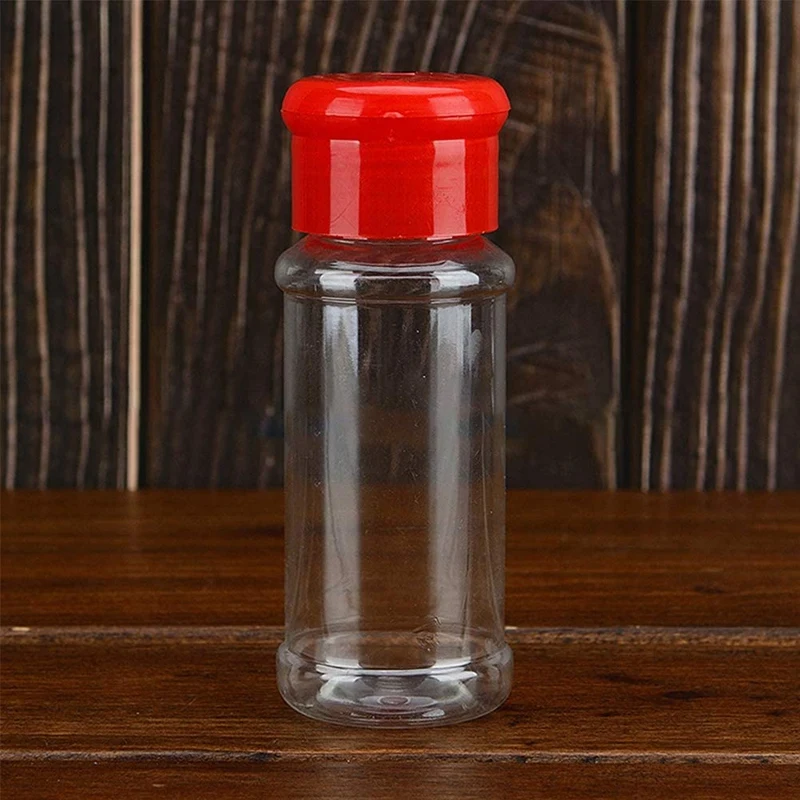 Set Of 100 Empty Plastic Spice Bottles For Storing Barbecue Seasoning Salt Pepper Etc. 100Ml / 3.3Oz, Red