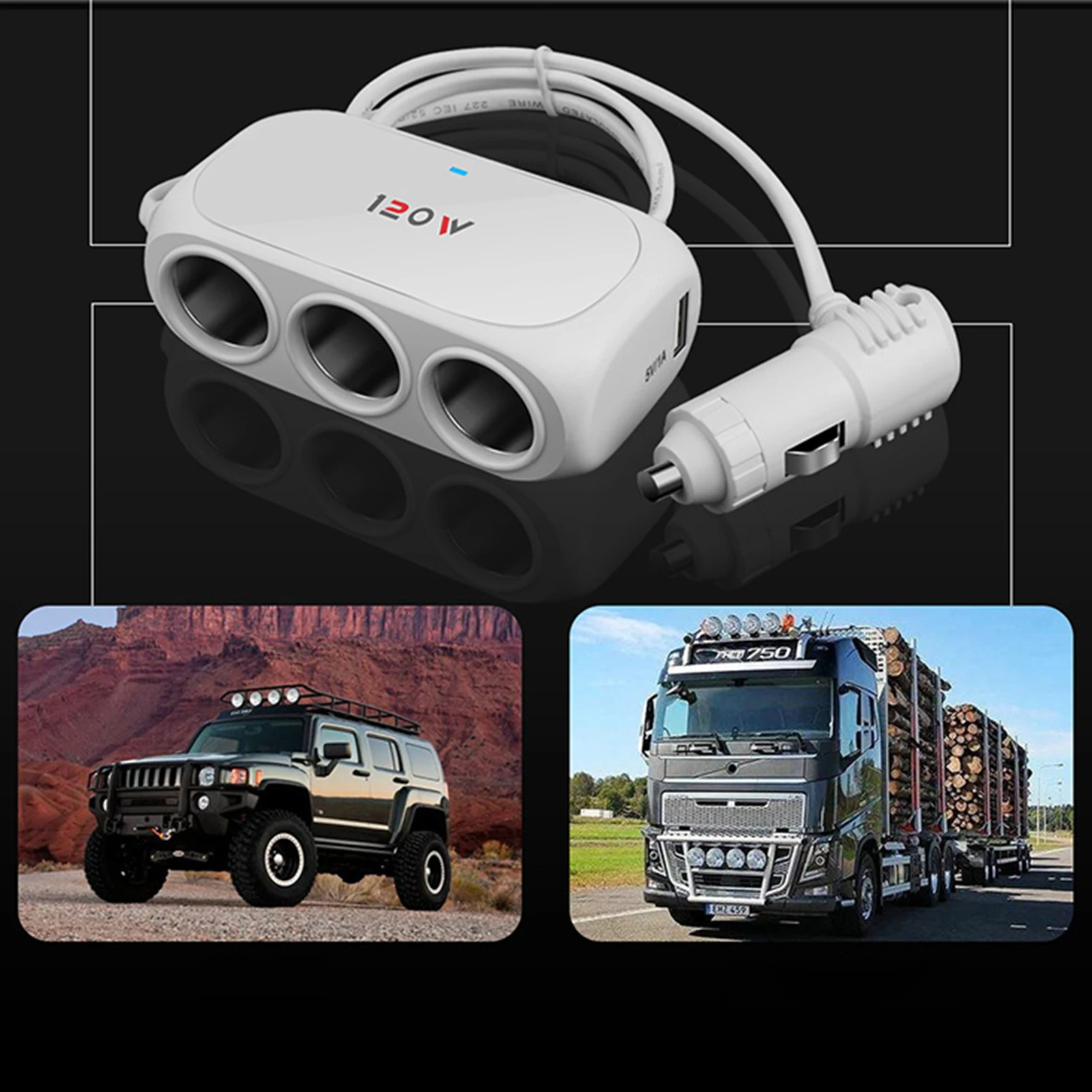 Dual USB Interface Car Cigarettes Lighter Copper Tin USB Contacts Car Charger Adapter for Off Road Vehicles and Trucks