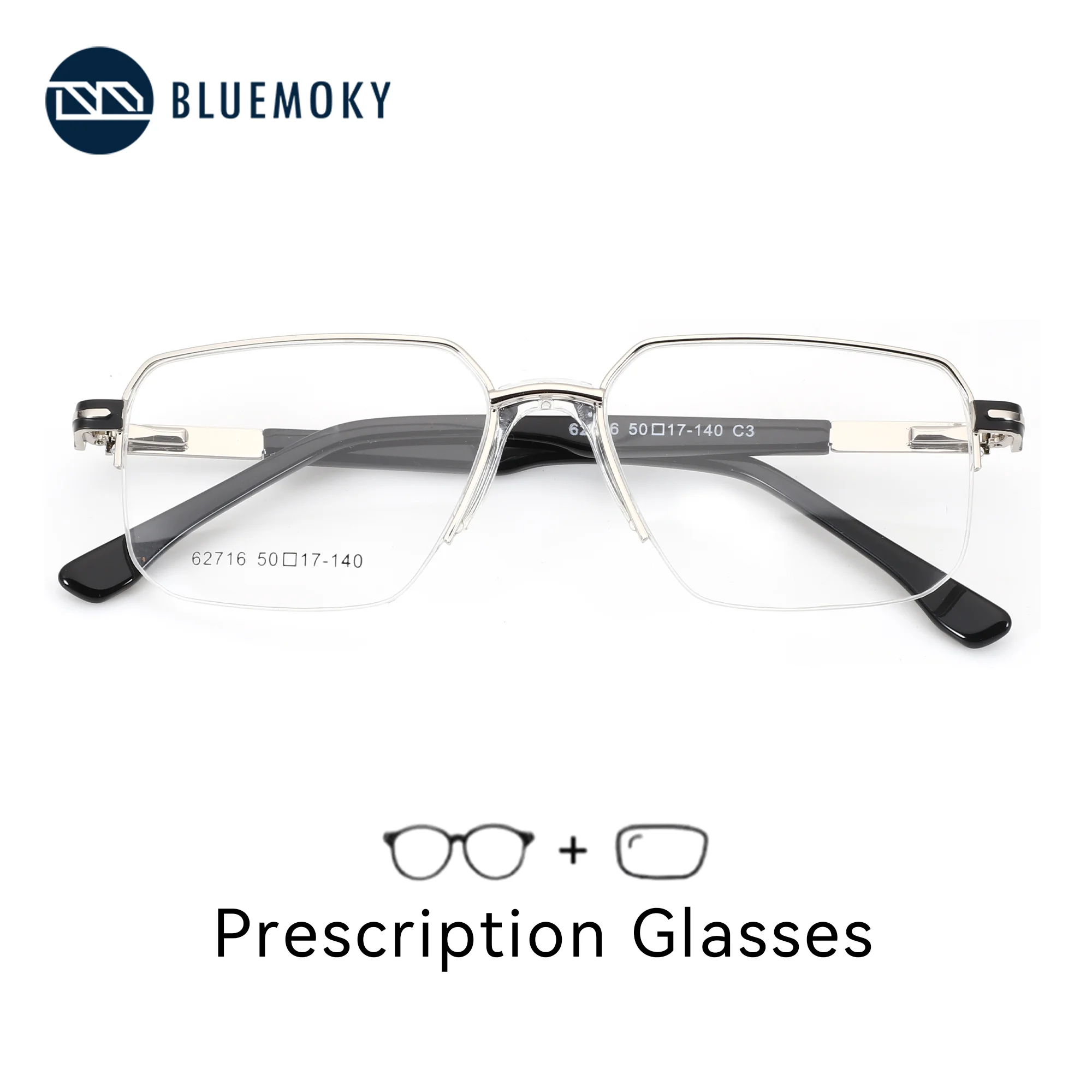 

BLUEMOKY M Size Metal Square Prescription Glasses Optical Lenses With Recipe Man Photochromic/Myopia Eyeglasses Men