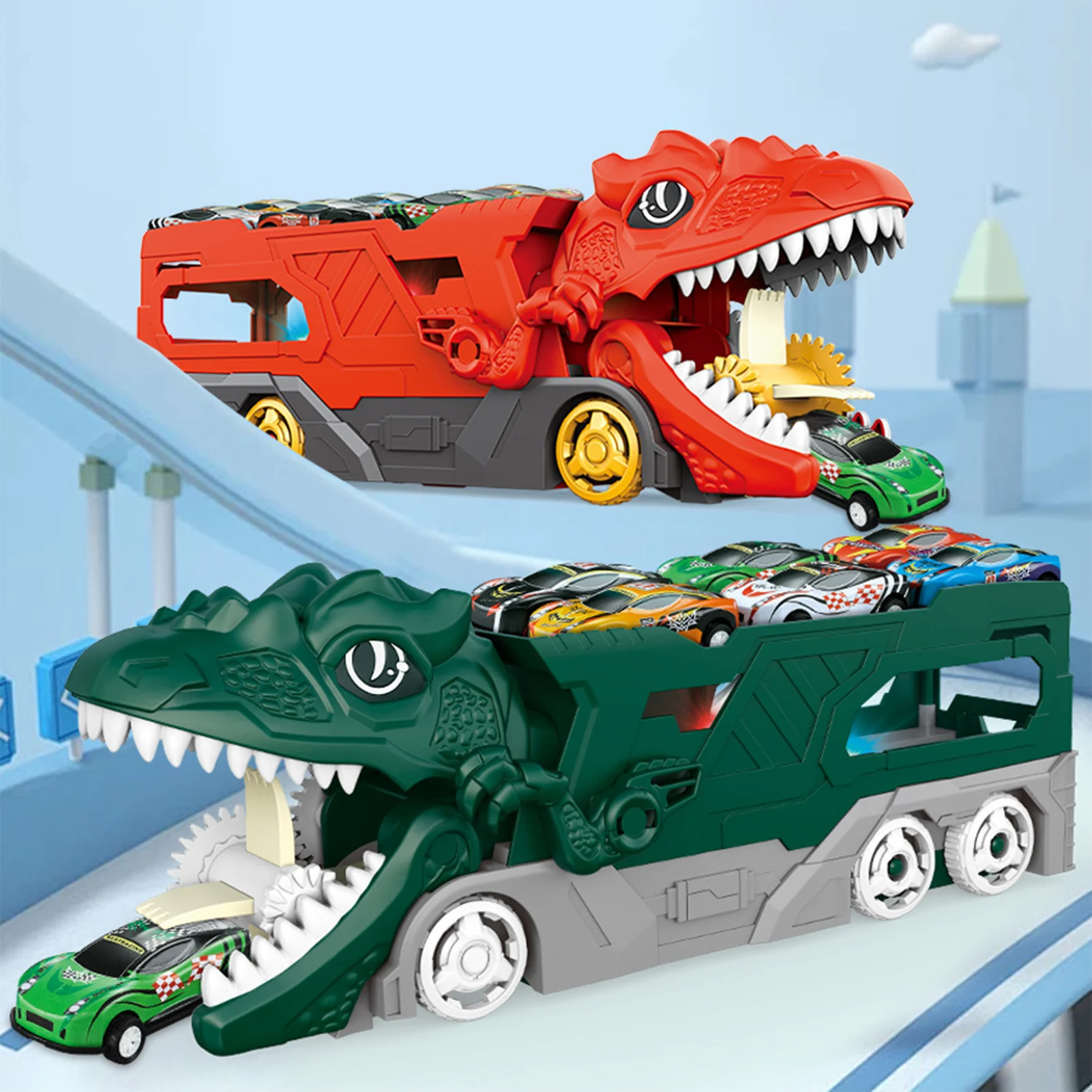 Dinosaur Truck Car Toy Set City Dinosaur Ultimate Hauler Track Toy for Boys 3 4 5 6 7 8 Years Old