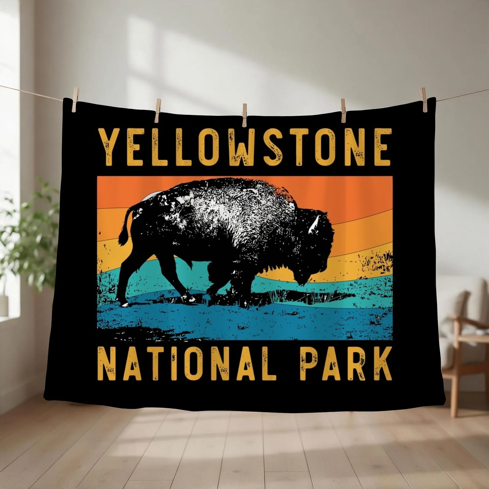 Vintage Yellowstone National Park Gifts Usa Bison Buffalo Throw Blanket Hairys Winter beds Cute Blankets