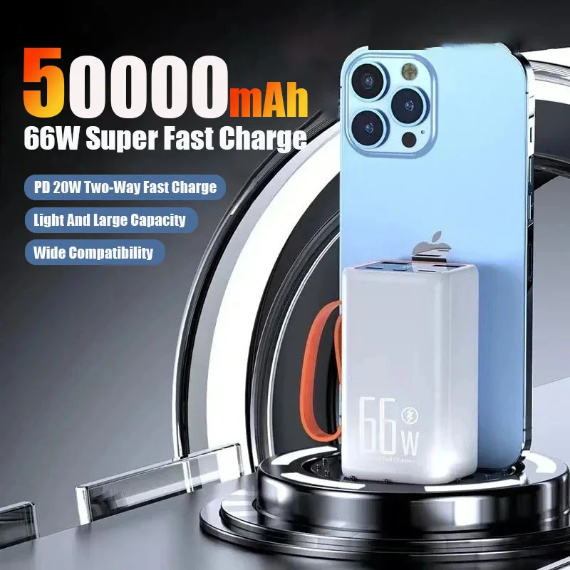 50000mAh Handheld Large Capacity Power Bank Supports 66W Fast Charging Suitable For Outdoor Camping And Mobile Phone Charging