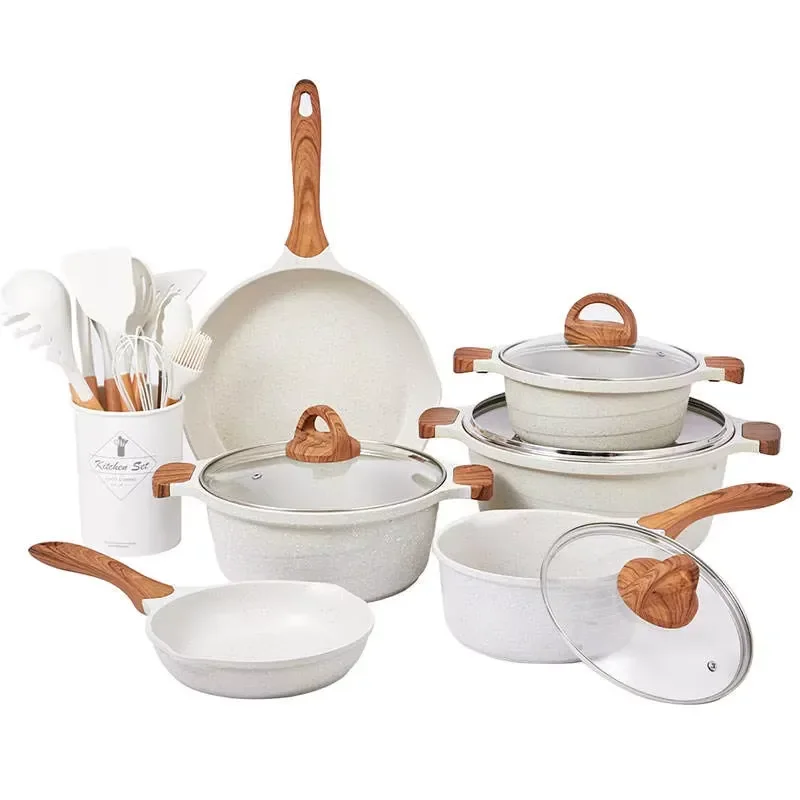 JEETEE OEM Coating Pots and Pan Cooking Pot Set Nonstick Die Cast Cookware Aluminum Alloy Barbecue Camping Cooking Cookware