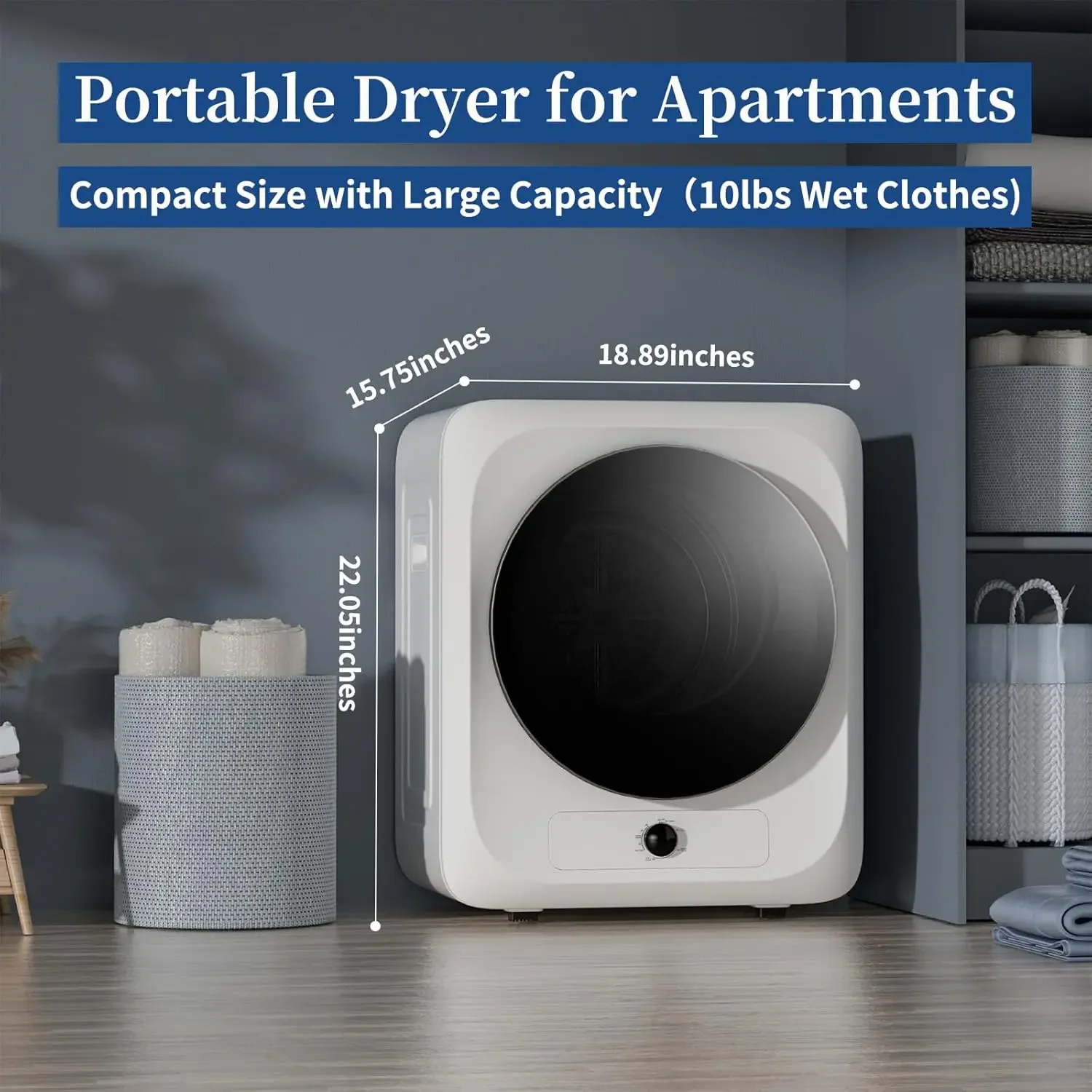 Clothes Dryer for Apartment, 10lbs Compact Electric Laundry Dryer with Stainless Steel Tub, 1.5 cu.ft Suitable for Apar