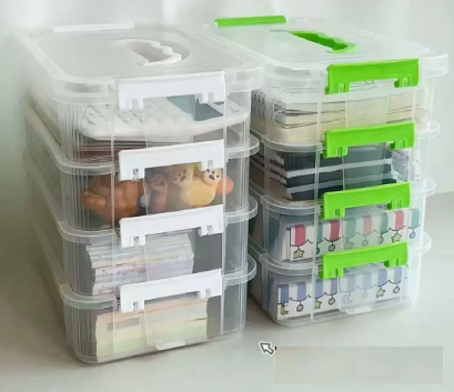4-layer Transparent Plastic Storage Box Cover Partitioned Drawer Storage Box Building Block Storage Box Portable Storage Box gallery 3