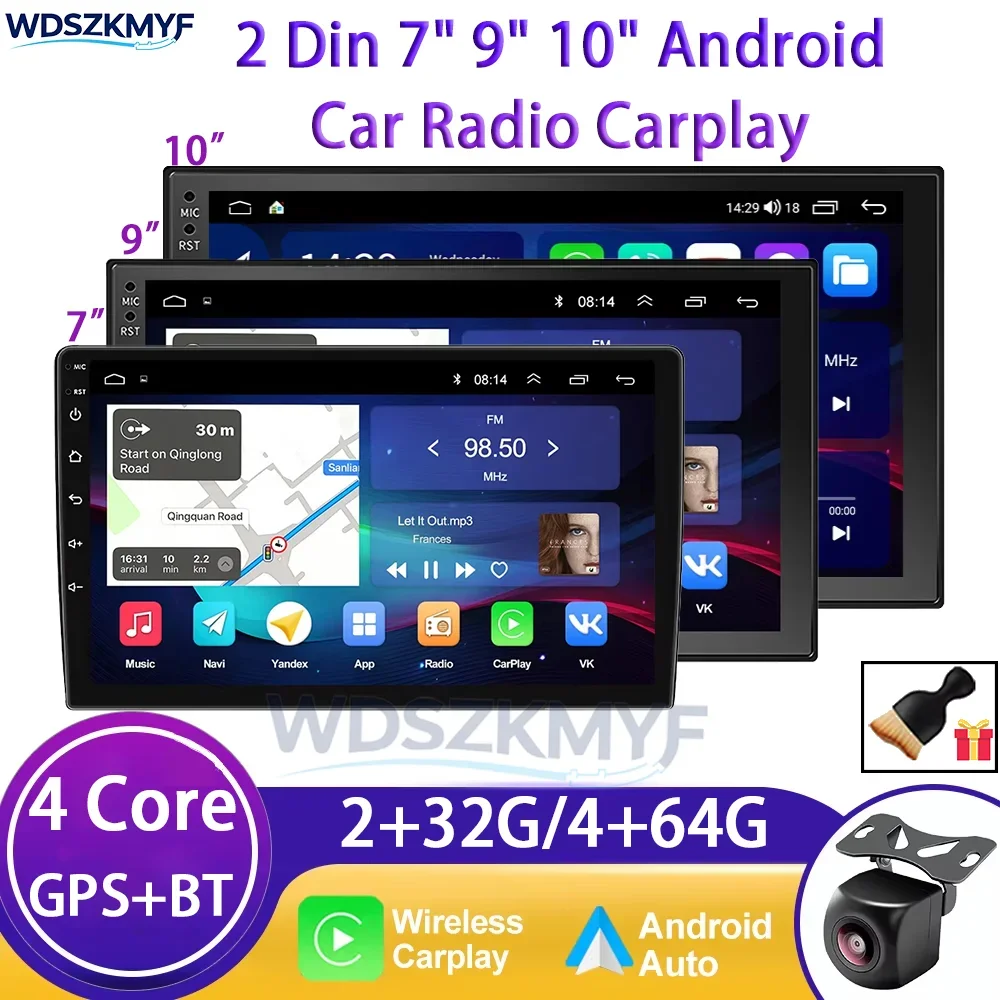 Universal 2 Din Android 13 Car Radio 7/9/10 Inch 64G Wireless CarPlay Android Auto GPS Bluetooth Multimedia Head Unit for Toyota