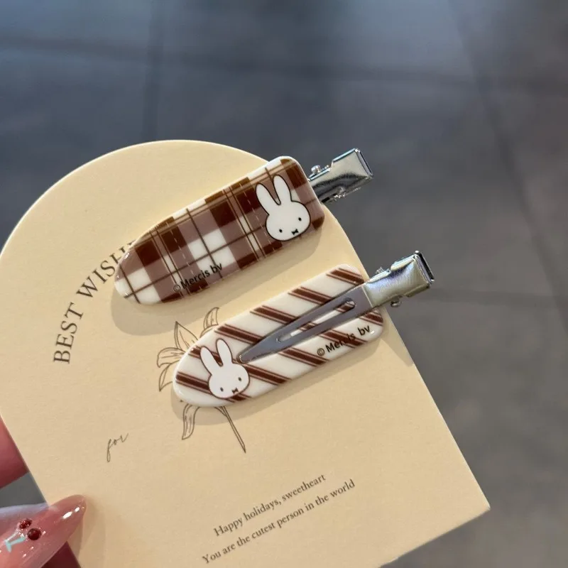 Miffy cartoon hairpin high color value cute girl heart creative sweet fresh simple curry color check broken hair bangs clip 3pcs