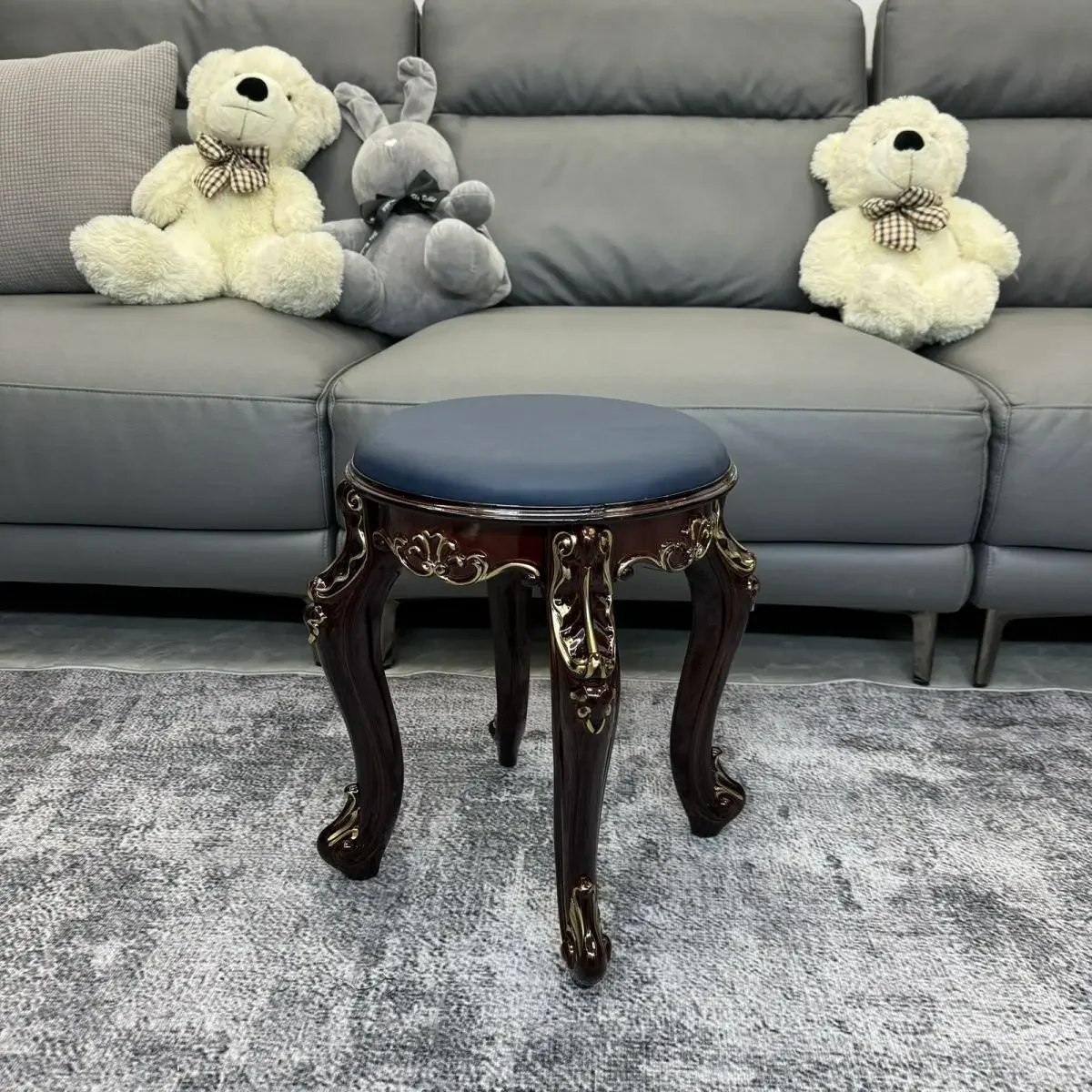 Nordic Vintage American Style Round Stool Stackable Dining Stool Durable Home Ottoman Dressing Stool for Living Room