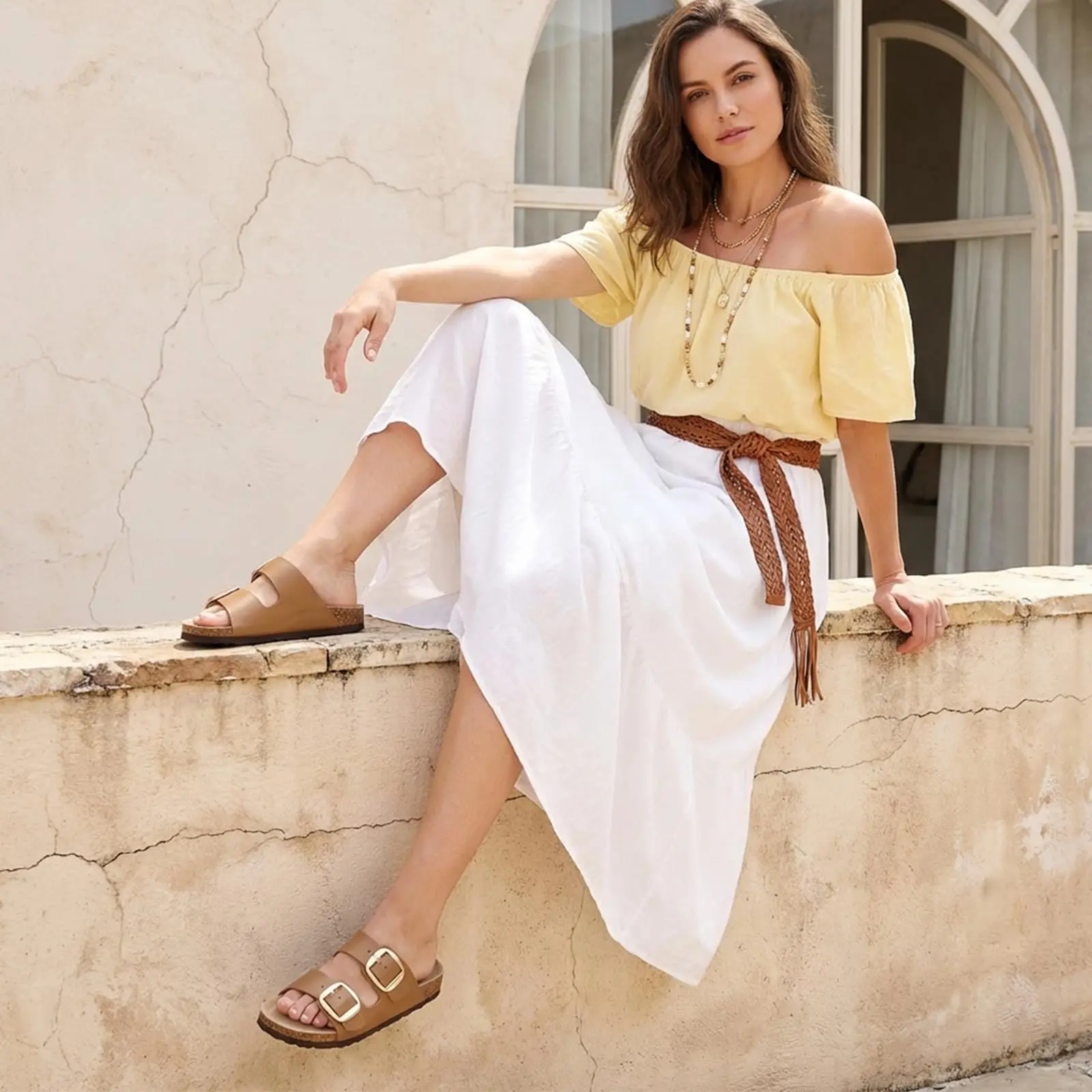 Shevalues Damen Sommer-Korksandalen mit Fußgewölbestütze, Outdoor-Leder-Strandsandalen mit großer Schnalle, bequeme Kork-Fußbett-Slipper – Detail 16