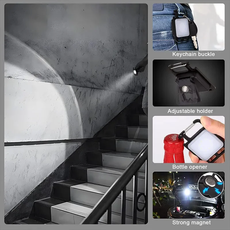 USB MINI COB Keychain Convenient Flashlight with 4 Lighting Modes Rechargeable Camping Light with Magnet for Camping Home Work