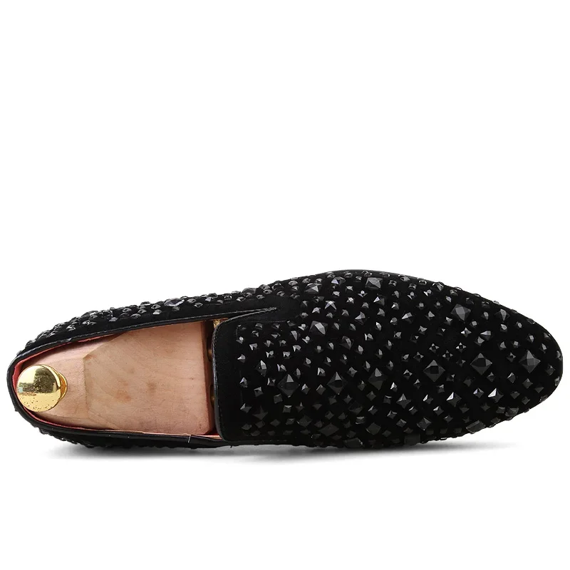 Luxury Denim And Metal Sequins High Quality Casual Men Shoes Black Spikes 2025 New Brand Mens Loafers