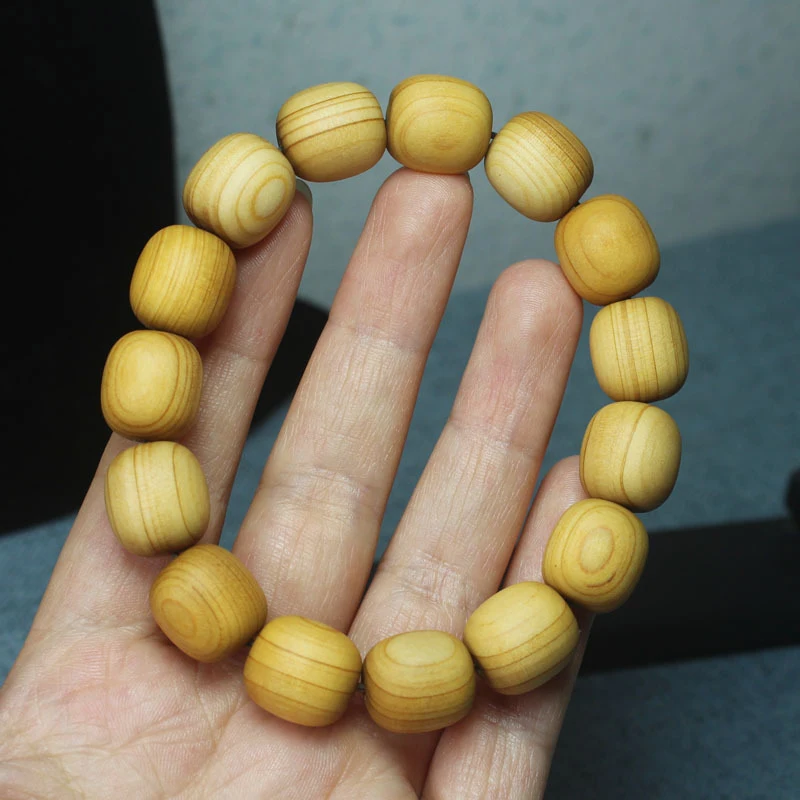 

Bamboo wood vintage barrel bead bracelet with a light fragrance 14*15, unisex bracelet, Buddhist beads, wooden cultural and arti