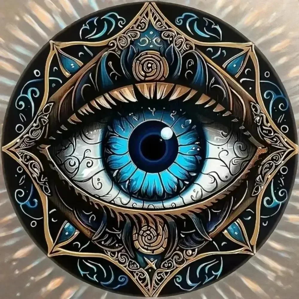 All‑Seeing Eye Mystical Round Metal Tin Sign Esoteric Symbol Wall Plaque for Home Bedroom Living Room Wall Hanging Decor Art