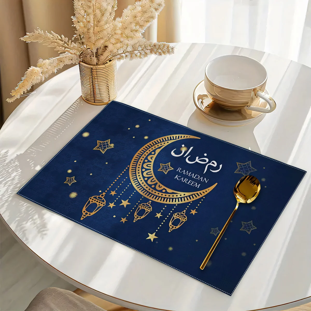Ramadan Kareem Placemats Holiday Party Decor Navy Blue Moon Eid Al-Fitr Mubarak Kitchen Dining Table Mats Ramadan Decorations