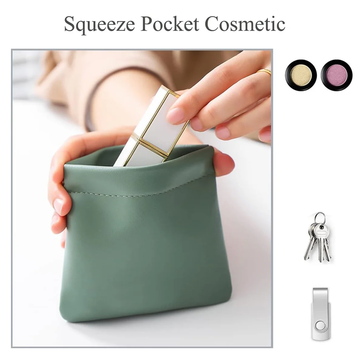 3PCS Small Makeup Bag for Purse, Waterproof Leather Purse Organizers for Inside Purse, Snap Closure Organizer Pouch