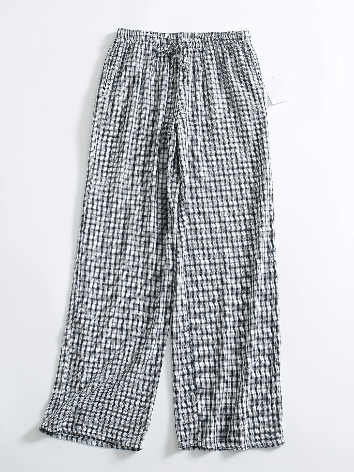 กางเกงลำลองผ้าฝ้ายแท้ทรงหลวมสำหรับผู้หญิงเอวยางยืดลายสก๊อตเอเจล สเลกางเกงสุภาพสตรีที่สวมใส่สบาย