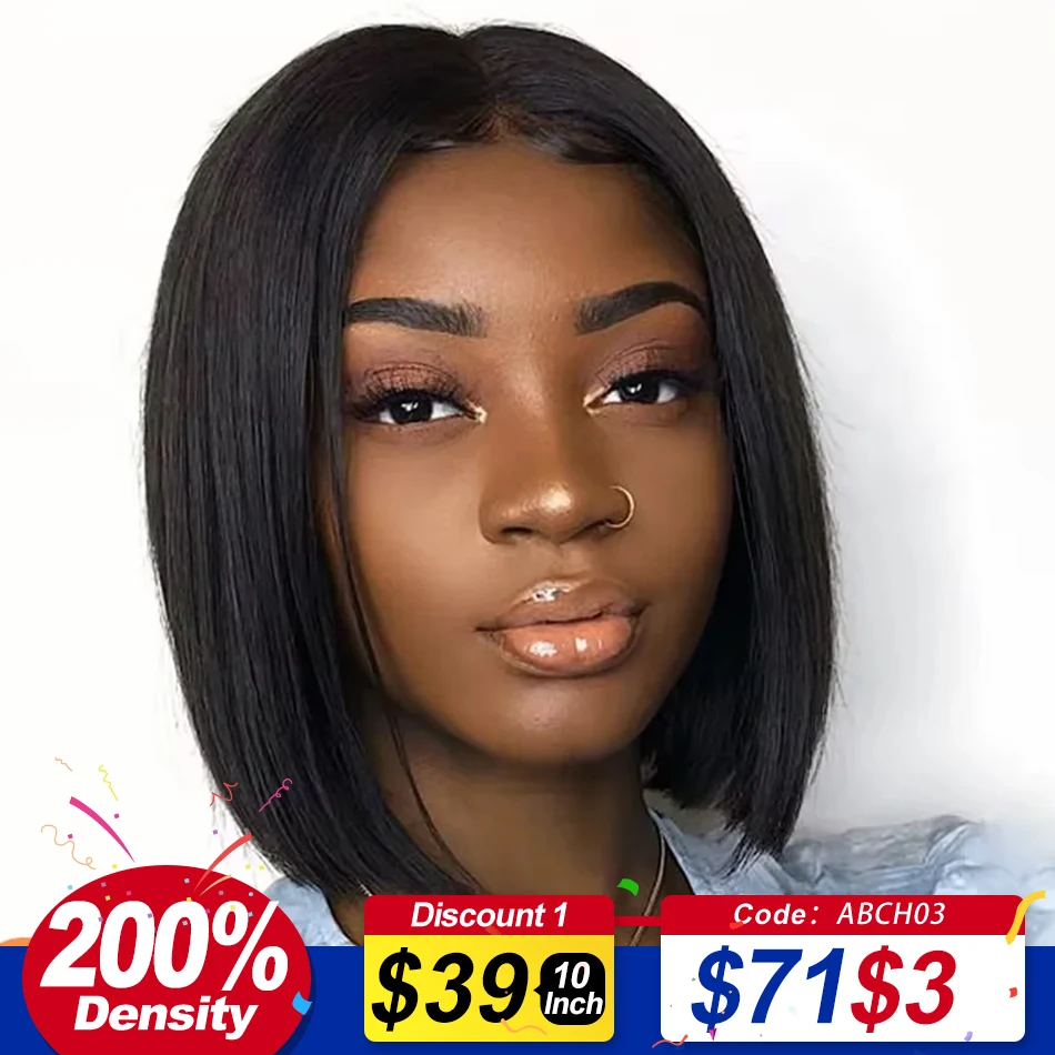 Short Bob Straight 12 14 16 Inch Lace Front Wig 13X6 Transparent Lace Frontal Wigs 200 Density 13x4 Human Hair Natural Brazilian