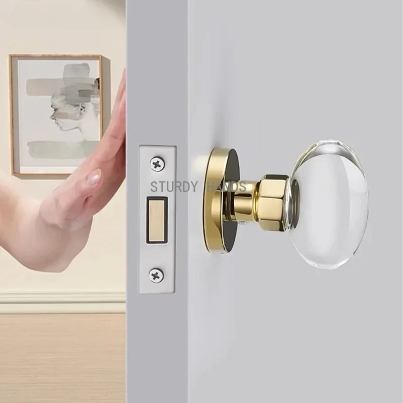 1 Set of Spherical Crystal Luxury Invisible Lock Single-sided Handle Portable Door Lock Gold Indoor Background Wall Lock