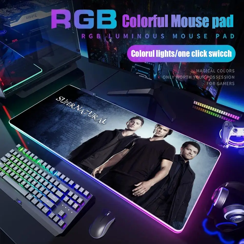 

Supernatural TV Show Non-Slip Gaming Gamer Rgb Desk Mat Back Light Led Mousepad Setup Gaming Accessories Deskmat Big Mousepepad