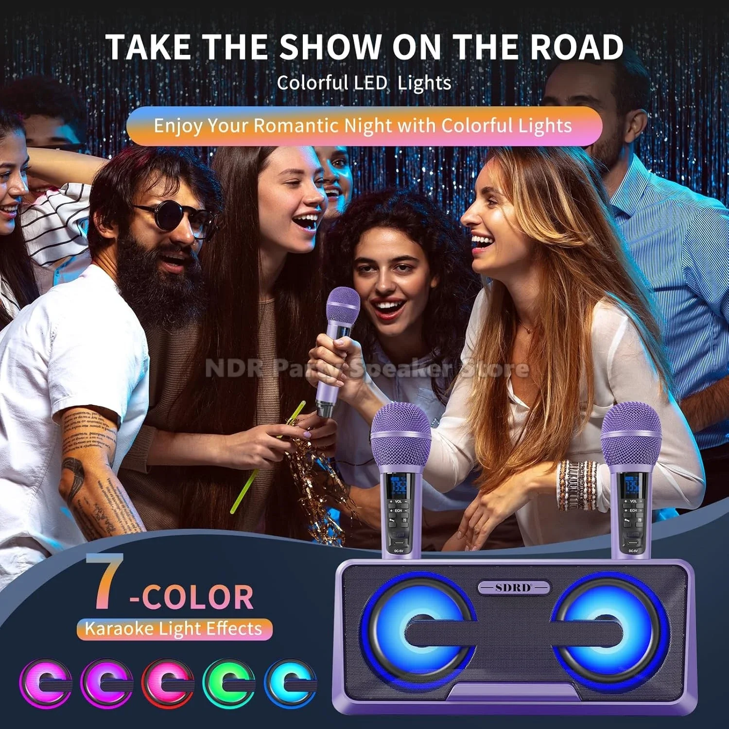 SD301S مكبر صوت بلوتوث عالي الطاقة نظام كاريوكي محمول مع 2 ميكروفونات لاسلكية للتجمعات الخارجية والعائلية