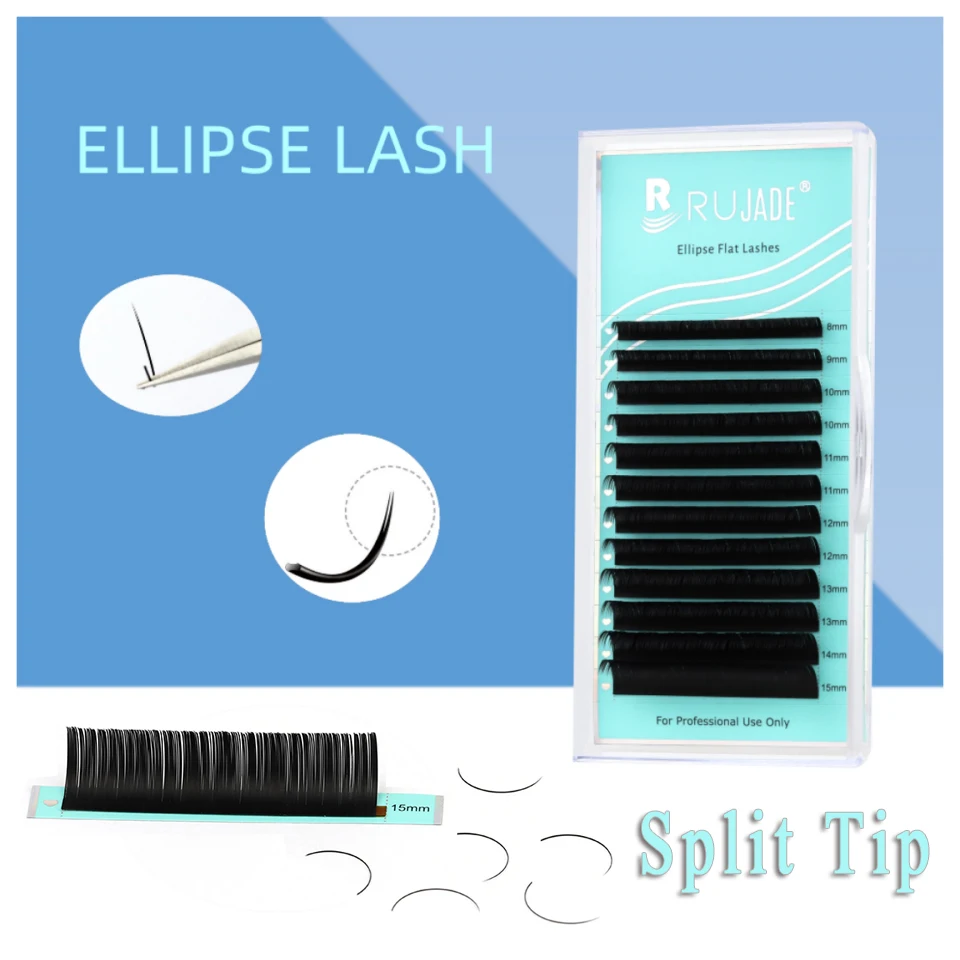 Rujade Super Soft Ellipse Lashes 0.15 0.20 Thickness Natural Faux Mink Lashes 8-15 C/CC/D Curl Split-Tips Flat Eyelash Extension