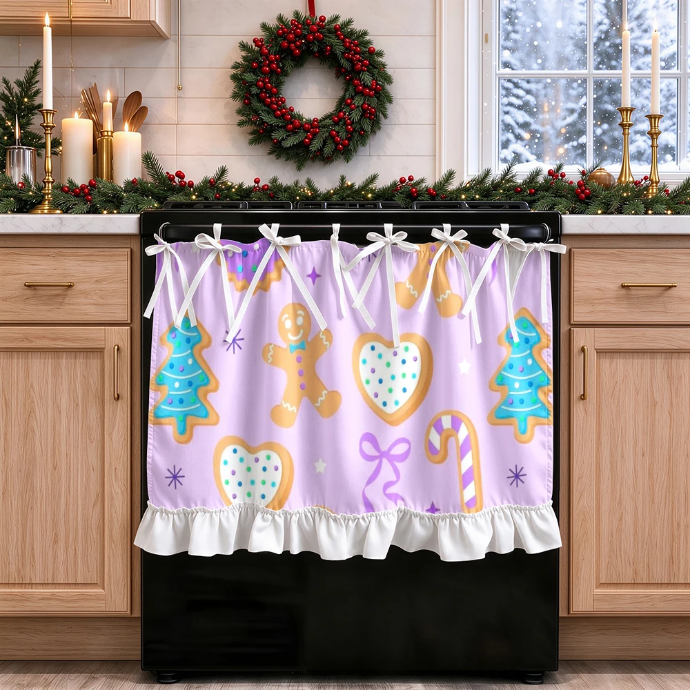 1PC lace up kitchen curtain, ruffled hem, 2D flat Gingerbread Heart pattern, cabinet cover curtain, Christmas home decoration