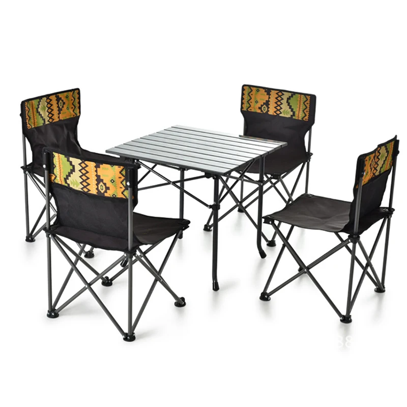 

#@Hot Selling Portable 5-Folding Wood Panel Dining & Cooking Table Chairs Set for Outdoor Picnic & Camp Modern Design